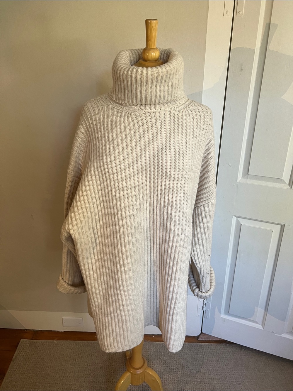 Acne Unisex Oversized Ribbed Turtleneck Sweater in Cream